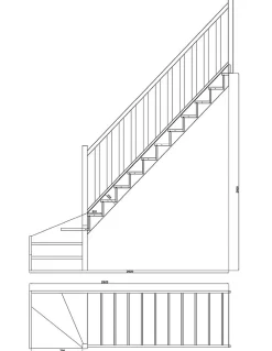 Woodup Escalier Quart Tournant Molede 280 Cm Kit Recoupable Bas à Droite Sans Contremarche H Sol Sol 280 Cm- Escalier Quart Tournant