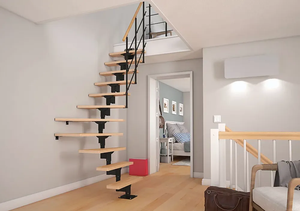 Escalier quart tournant modulaire Bogota hêtre 11 marches- Escalier Quart Tournant