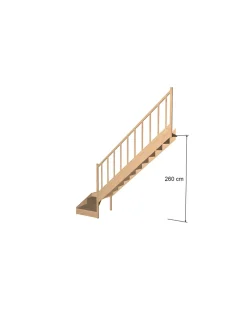 Woodup Escalier Quart Tournant<Escalier Quart Tournant Sapin Massif Brosses 280 Cm Bas à Gauche Sans Contremarche H Sol Sol 280 Cm