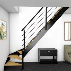 Kordo Escalier Quart Tournant<Escalier quart-tournant droit noir avec garde-corps à LED intégrées, Spectra