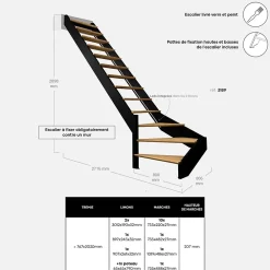 Kordo Escalier Quart Tournant<Escalier quart-tournant gauche noir à LED intégrées, Spectra