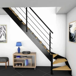 Kordo Escalier Quart Tournant<Escalier quart-tournant gauche noir avec garde-corps à LED intégrées, Spectra