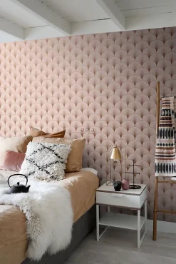 Estahome Papier Peint<papier peint art déco rose clair et or rose - 53 cm x 10.05 m - 139229