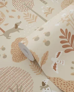 Estahome papier peint chiens beige et rose terracotta - 53 cm x 10.05 m - 139711- Papier Peint