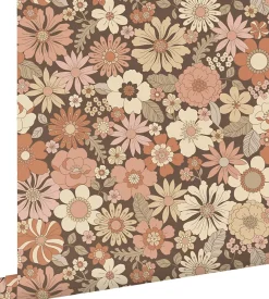 Estahome papier peint fleurs rétro vieux rose et beige - 53 cm x 10.05 m - 130966- Papier Peint