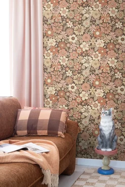 Estahome papier peint fleurs rétro vieux rose et beige - 53 cm x 10.05 m - 130966- Papier Peint