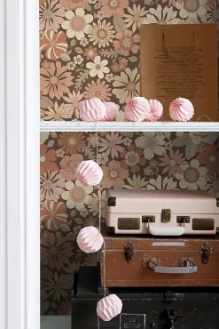 Estahome papier peint fleurs rétro vieux rose et beige - 53 cm x 10.05 m - 130966- Papier Peint