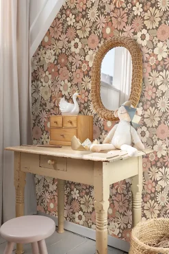 Estahome papier peint fleurs rétro vieux rose et beige - 53 cm x 10.05 m - 130966- Papier Peint
