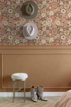Estahome papier peint fleurs rétro vieux rose et beige - 53 cm x 10.05 m - 130966- Papier Peint