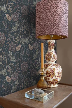 Estahome Papier Peint<papier peint fleurs et oiseaux bleu foncé et vieux rose - 53 cm x 10.05 m - 139832