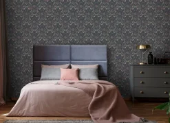 Estahome Papier Peint<papier peint fleurs et oiseaux bleu foncé et vieux rose - 53 cm x 10.05 m - 139832