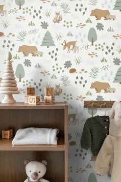 Estahome Papier Peint<papier peint forêt avec des animaux de la forêt blanc - 53 cm x 10.05 m - 139247