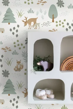Estahome Papier Peint<papier peint forêt avec des animaux de la forêt blanc - 53 cm x 10.05 m - 139247