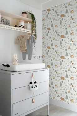 Estahome Papier Peint<papier peint forêt avec des animaux de la forêt blanc - 53 cm x 10.05 m - 139247