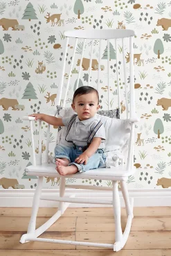 Estahome Papier Peint<papier peint forêt avec des animaux de la forêt blanc - 53 cm x 10.05 m - 139247