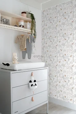 Estahome Papier Peint<papier peint forêt avec des animaux de la forêt lilas violet et beige - 53 cm x 10.05 m - 139520