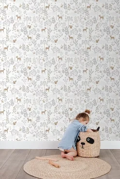 Estahome Papier Peint<papier peint forêt avec des animaux de la forêt lilas violet et beige - 53 cm x 10.05 m - 139520