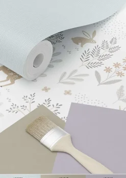 Estahome Papier Peint<papier peint forêt avec des animaux de la forêt lilas violet et beige - 53 cm x 10.05 m - 139520
