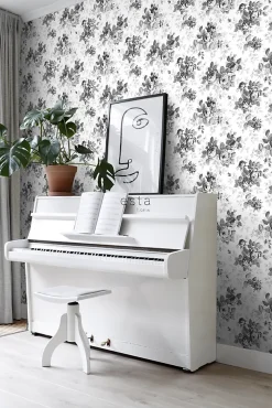 Estahome papier peint roses noir et blanc - 53 cm x 10.05 m - 138112- Papier Peint