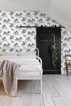 Estahome papier peint roses noir et blanc - 53 cm x 10.05 m - 138112- Papier Peint