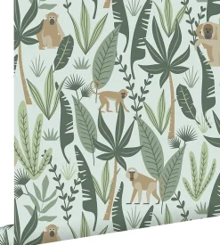 Estahome Papier Peint<papier peint singes de la jungle vert menthe et vert foncé - 53 cm x 10.05 m - 139073