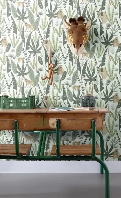 Estahome Papier Peint<papier peint singes de la jungle vert menthe et vert foncé - 53 cm x 10.05 m - 139073