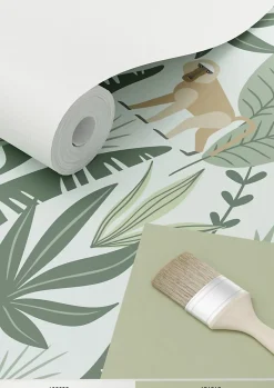 Estahome Papier Peint<papier peint singes de la jungle vert menthe et vert foncé - 53 cm x 10.05 m - 139073