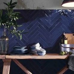 Les Carreaux De Jean Faïence Effet Zellige Bleu Nuit SAONA 5x25 Marine - Les Carreaux de Jean- Faïence Pour Cuisine|Faïence Pour Douche