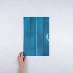 Gioia Materia Faïence Effet Zellige Bleu Canard MANACOR 6,5x40 glacier - Les Carreaux de Jean- Faïence Pour Salle De Bains|Faïence Pour Douche
