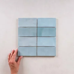 Les Carreaux De Jean  Faïence Effet Zellige Bleu Ciel FEZ Mat 6,2x12,5 Aqua - Les Carreaux de Jean- Faïence Pour Douche|Faïence Pour Pièce À Vivre