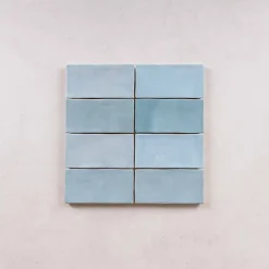 Les Carreaux De Jean  Faïence Effet Zellige Bleu Ciel FEZ Mat 6,2x12,5 Aqua - Les Carreaux de Jean- Faïence Pour Douche|Faïence Pour Pièce À Vivre