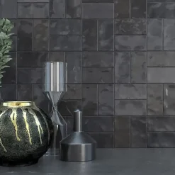 Les Carreaux De Jean  Faïence Effet Zellige Gris Foncé FEZ Brillant 6,2x12,5 Graphite - Les Carreaux de Jean- Faïence Pour Salle De Bains