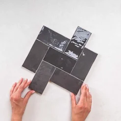 Les Carreaux De Jean  Faïence Effet Zellige Gris Foncé FEZ Brillant 6,2x12,5 Graphite - Les Carreaux de Jean- Faïence Pour Salle De Bains