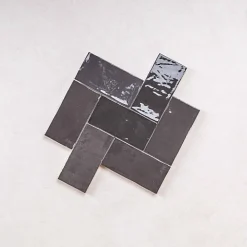 Les Carreaux De Jean  Faïence Effet Zellige Gris Foncé FEZ Brillant 6,2x12,5 Graphite - Les Carreaux de Jean- Faïence Pour Salle De Bains