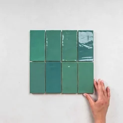 Les Carreaux De Jean  Faïence Effet Zellige Vert FEZ Brillant 6,2x12,5 Emerald - Les Carreaux de Jean- Faïence Pour Salle De Bains
