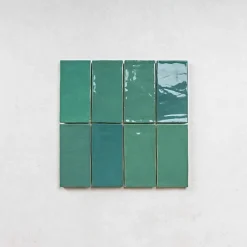 Les Carreaux De Jean  Faïence Effet Zellige Vert FEZ Brillant 6,2x12,5 Emerald - Les Carreaux de Jean- Faïence Pour Salle De Bains