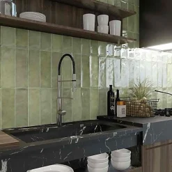 Reflex Boutique Faïence Effet Zellige Vert CINQUE TERRE Emerald 10x30cm - Les Carreaux de Jean- Faïence Pour Douche|Faïence Pour Cuisine