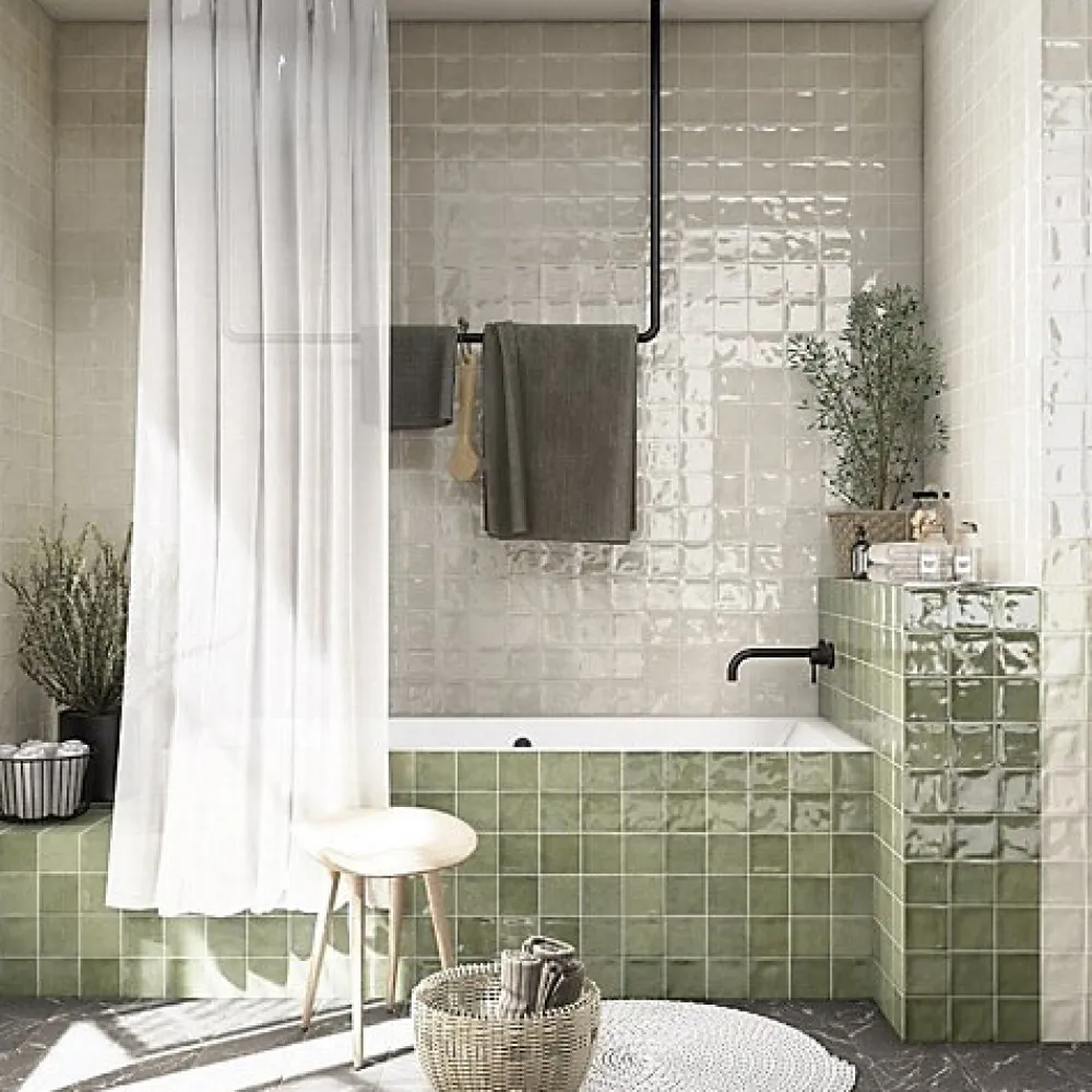 Les Carreaux De Jean Faïence Pour Salle De Bains|Faïence Pour Cuisine<Faïence Effet Zellige Vert CHAOUEN 10x10 Forest - Les Carreaux de Jean