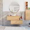 Faïence murale beige grisé décor 3D lames horizontales L.75 x l.25 cm x ép.9,5 mm, Anduin- Carrelage Mural Pour Douche|Carrelage Mural Pour Wc