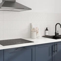 GoodHome Faïence murale blanc brillant avec relief L.60 x l.20 cm x ép.8,3 mm, Plain- Faïence Unie|Faïence Pour Douche
