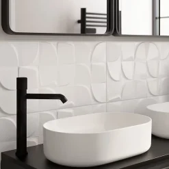 GoodHome Faïence murale blanc décor géométrique L.90 x l.30 cm x ép.8,7 mm, Aragone- Faïence Unie|Faïence Pour Wc