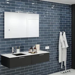 Carrelage Mural Pour Wc|Faïence Pour Douche<Faïence murale bleu effet terre cuite brillant L.30 x l.7,5 cm, Vernissea