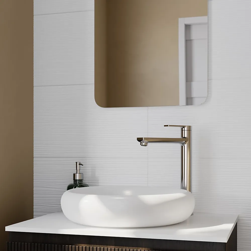 GoodHome Carrelage Mural Pour Douche|Faïence Unie<Faïence murale décor relief linéaire blanc L.40 x l.25 cm x ép.8,3 mm, Alexandrina