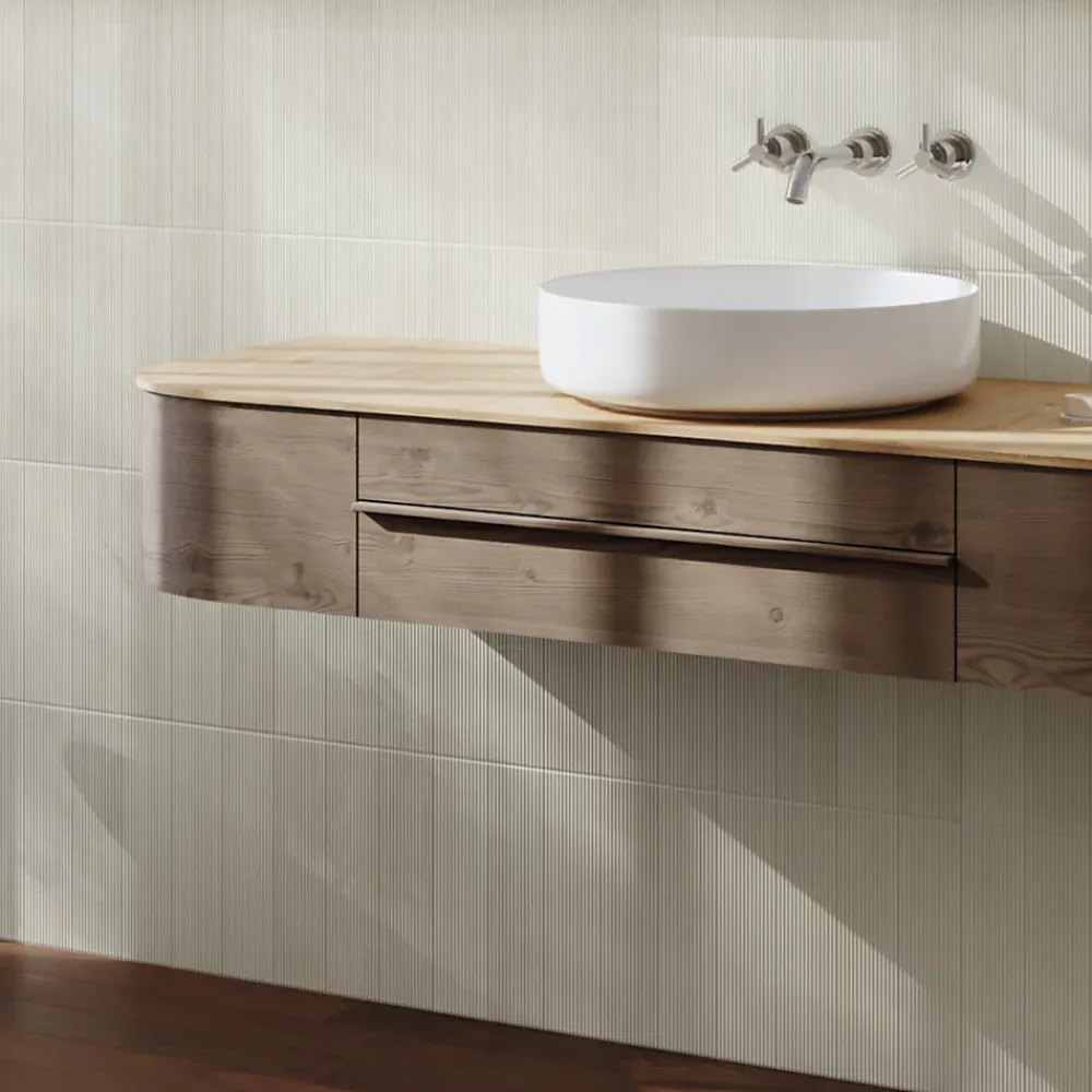 Faïence murale décor relief linéaire blanc cassé mat L.30 x l.7 cm, Minerra- Faïence Unie|Faïence Pour Douche