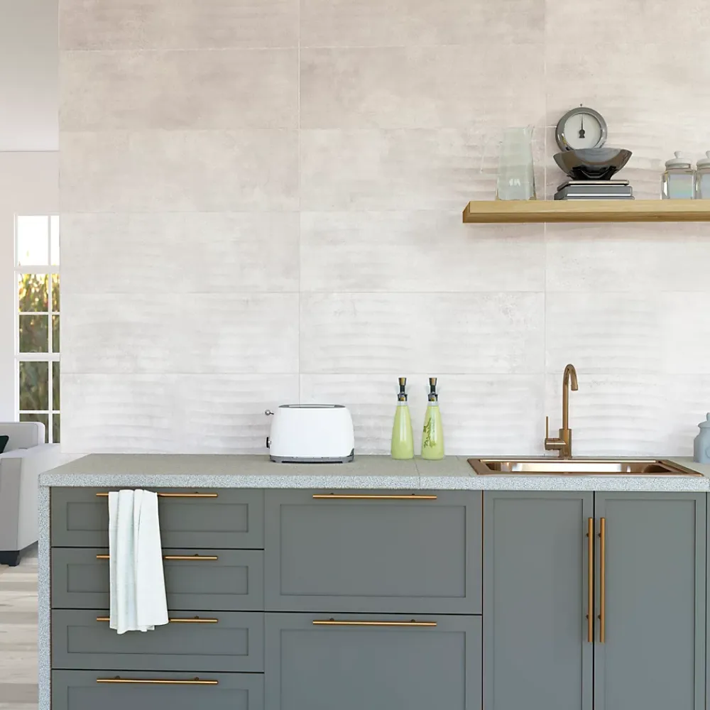 Baldocer Faïence murale effet béton gris clair mat décor vague L.90 x l.30 cm x ép.10,5 mm, Unik- Faïence Effet Béton|Faïence Pour Douche