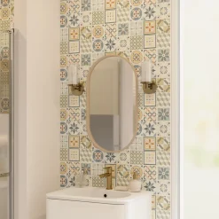 GoodHome Carrelage Mural Pour Wc|Faïence Effet Carreaux De Ciment<Faïence murale effet carreaux de ciment tons beiges et bleus L.60 x l.20 cm x ép.8,3 mm, Konkrete