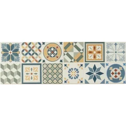 GoodHome Carrelage Mural Pour Wc|Faïence Effet Carreaux De Ciment<Faïence murale effet carreaux de ciment tons beiges et bleus L.60 x l.20 cm x ép.8,3 mm, Konkrete