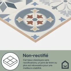 GoodHome Carrelage Mural Pour Wc|Faïence Effet Carreaux De Ciment<Faïence murale effet carreaux de ciment tons beiges et bleus L.60 x l.20 cm x ép.8,3 mm, Konkrete