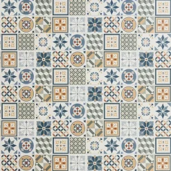 GoodHome Carrelage Mural Pour Wc|Faïence Effet Carreaux De Ciment<Faïence murale effet carreaux de ciment tons beiges et bleus L.60 x l.20 cm x ép.8,3 mm, Konkrete