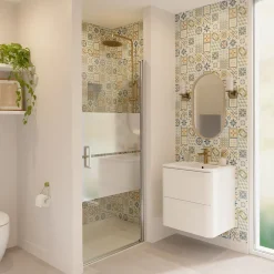 GoodHome Carrelage Mural Pour Wc|Faïence Effet Carreaux De Ciment<Faïence murale effet carreaux de ciment tons beiges et bleus L.60 x l.20 cm x ép.8,3 mm, Konkrete